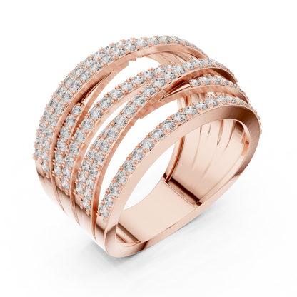 1.15ctw Luxury Round Diamond Multi-Row Criss-Cross Ring - Solid Gold