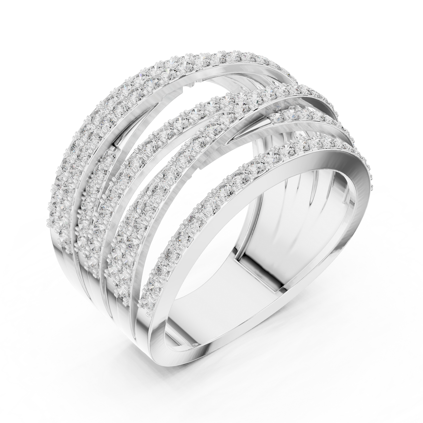 1.15ctw Luxury Round Diamond Multi-Row Criss-Cross Ring - Solid Gold