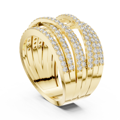 1.15ctw Luxury Round Diamond Multi-Row Criss-Cross Ring - Solid Gold