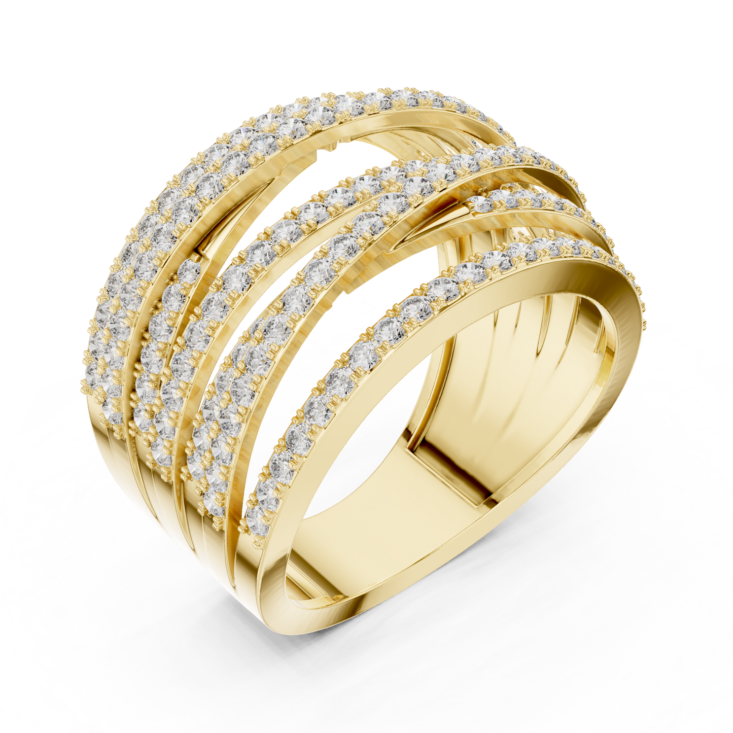 1.15ctw Luxury Round Diamond Multi-Row Criss-Cross Ring - Solid Gold