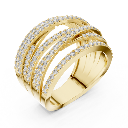 1.15ctw Luxury Round Diamond Multi-Row Criss-Cross Ring - Solid Gold