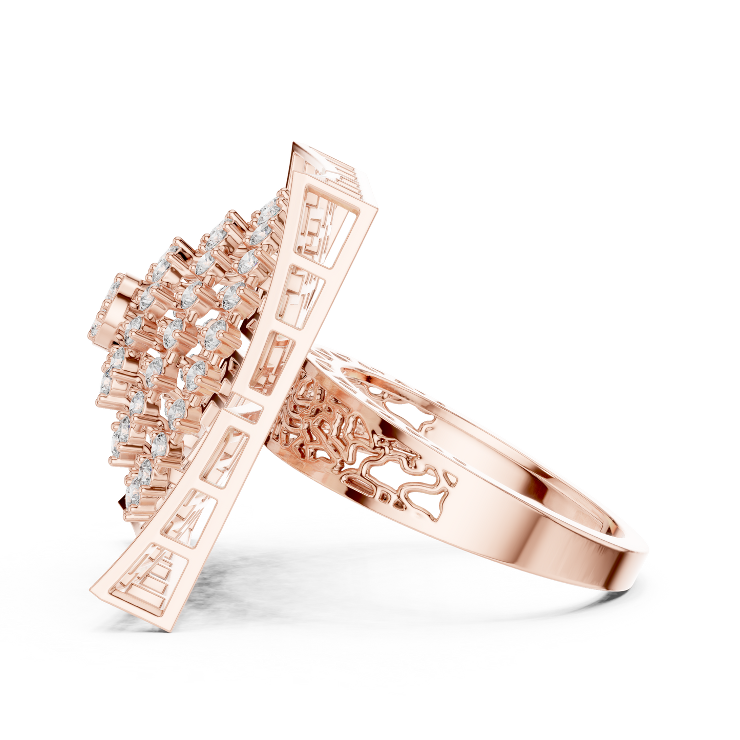 0.81ctw Yellow Gold Diamond Dome Statement Ring | Square Cocktail Ring