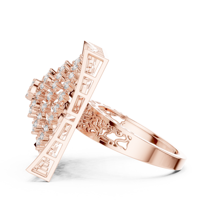 0.81ctw Yellow Gold Diamond Dome Statement Ring | Square Cocktail Ring