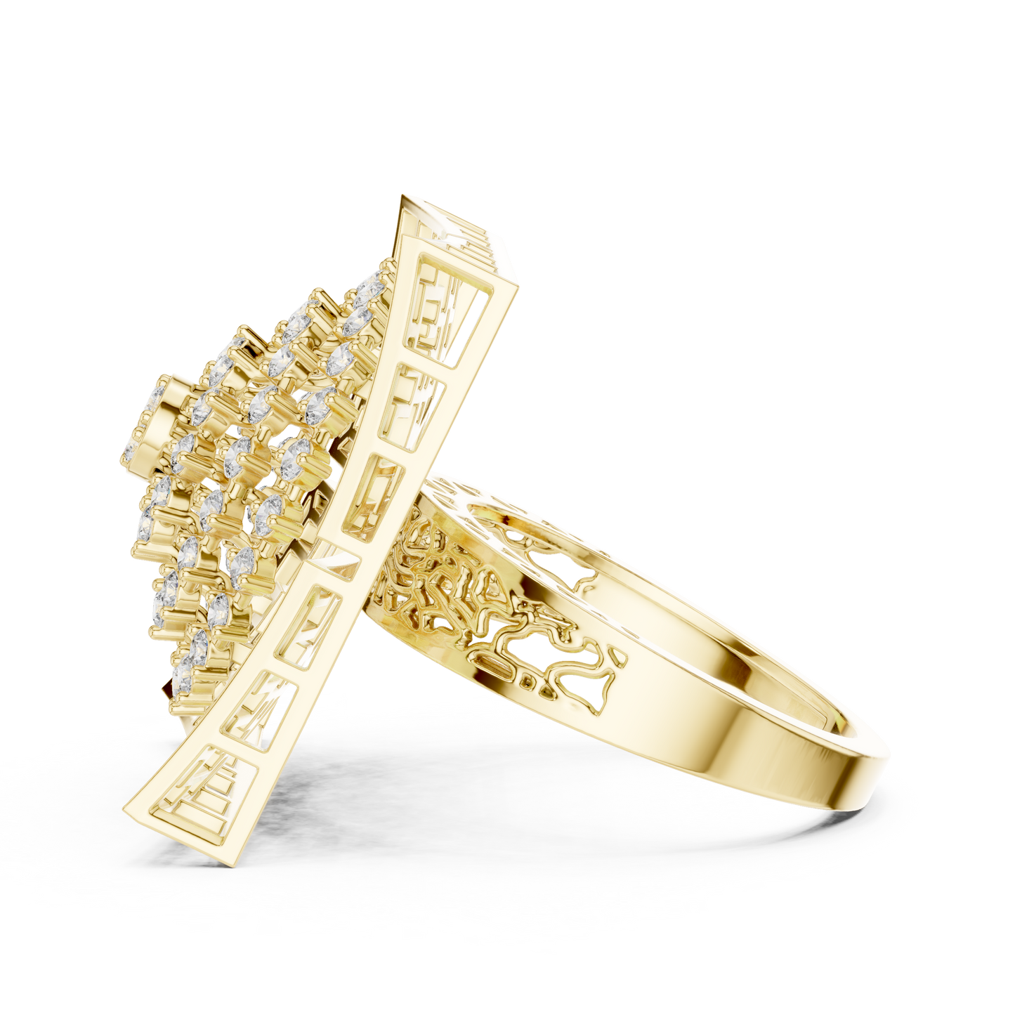 0.81ctw Yellow Gold Diamond Dome Statement Ring | Square Cocktail Ring
