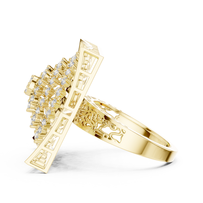 0.81ctw Yellow Gold Diamond Dome Statement Ring | Square Cocktail Ring