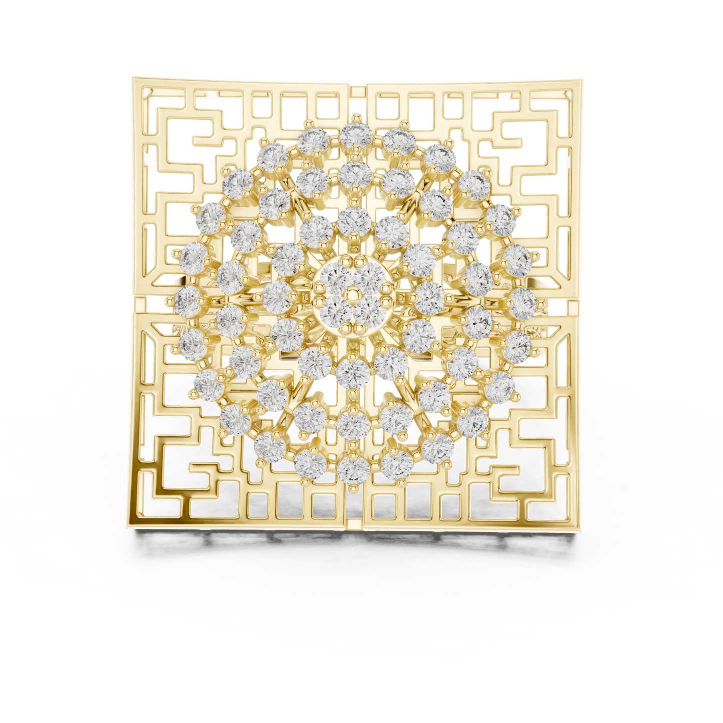 0.81ctw Yellow Gold Diamond Dome Statement Ring | Square Cocktail Ring