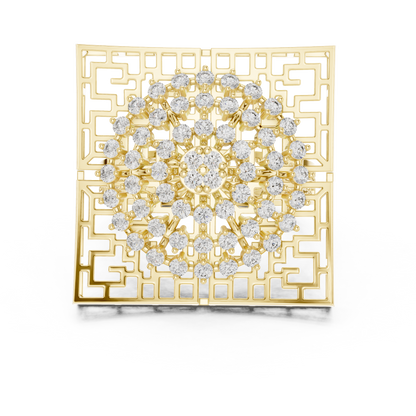 0.81ctw Yellow Gold Diamond Dome Statement Ring | Square Cocktail Ring