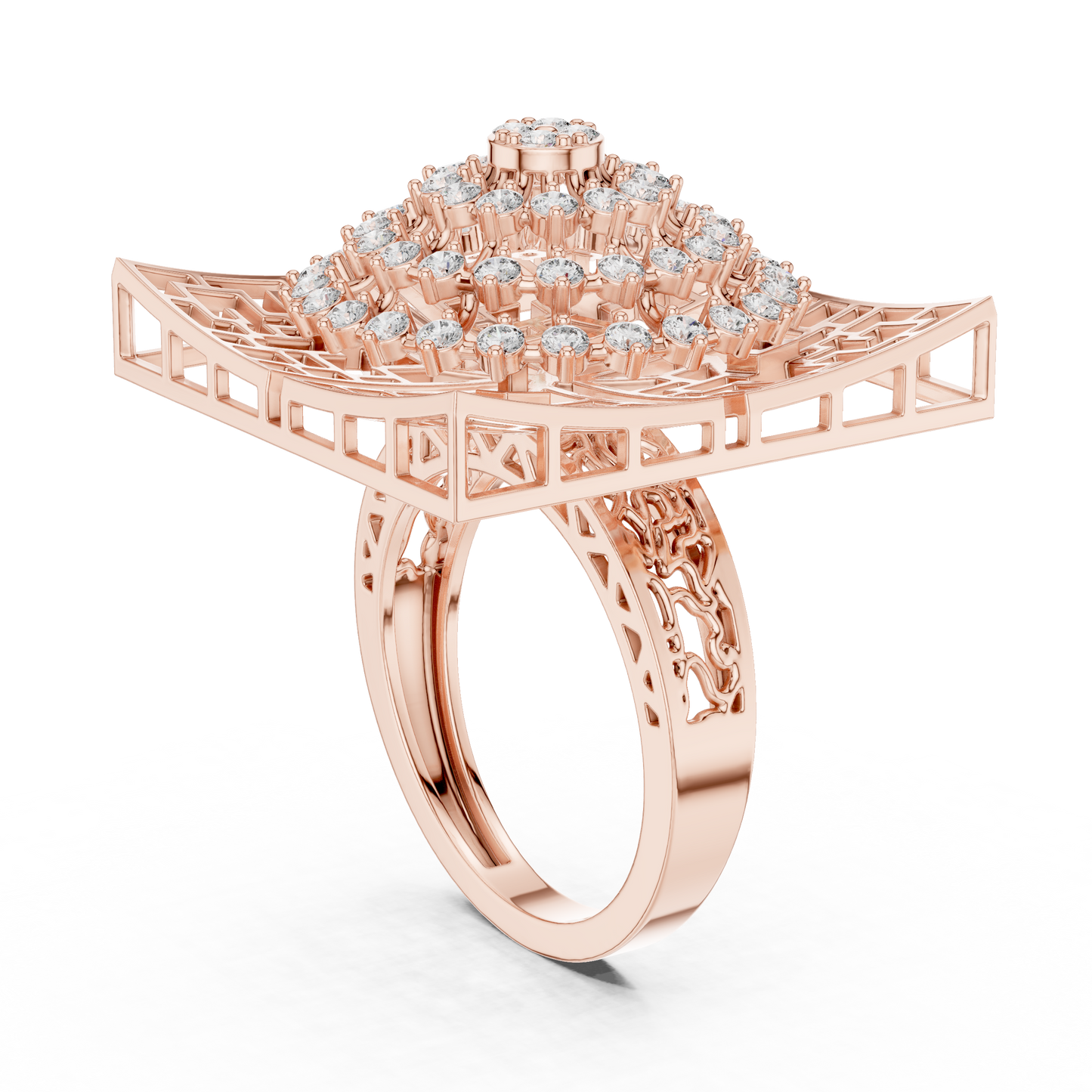 0.81ctw Yellow Gold Diamond Dome Statement Ring | Square Cocktail Ring