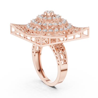 0.81ctw Yellow Gold Diamond Dome Statement Ring | Square Cocktail Ring