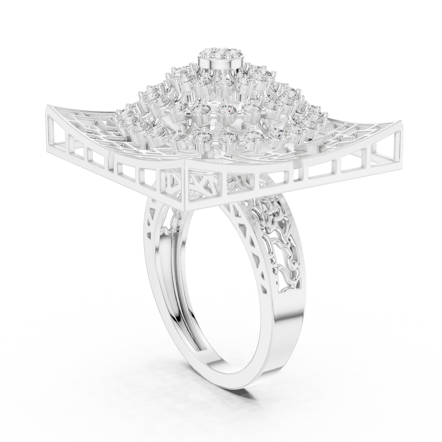 0.81ctw Yellow Gold Diamond Dome Statement Ring | Square Cocktail Ring