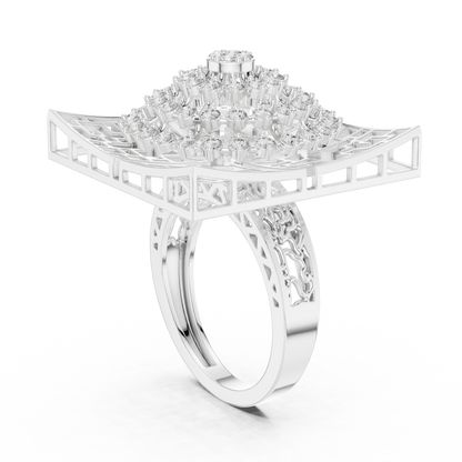 0.81ctw Yellow Gold Diamond Dome Statement Ring | Square Cocktail Ring