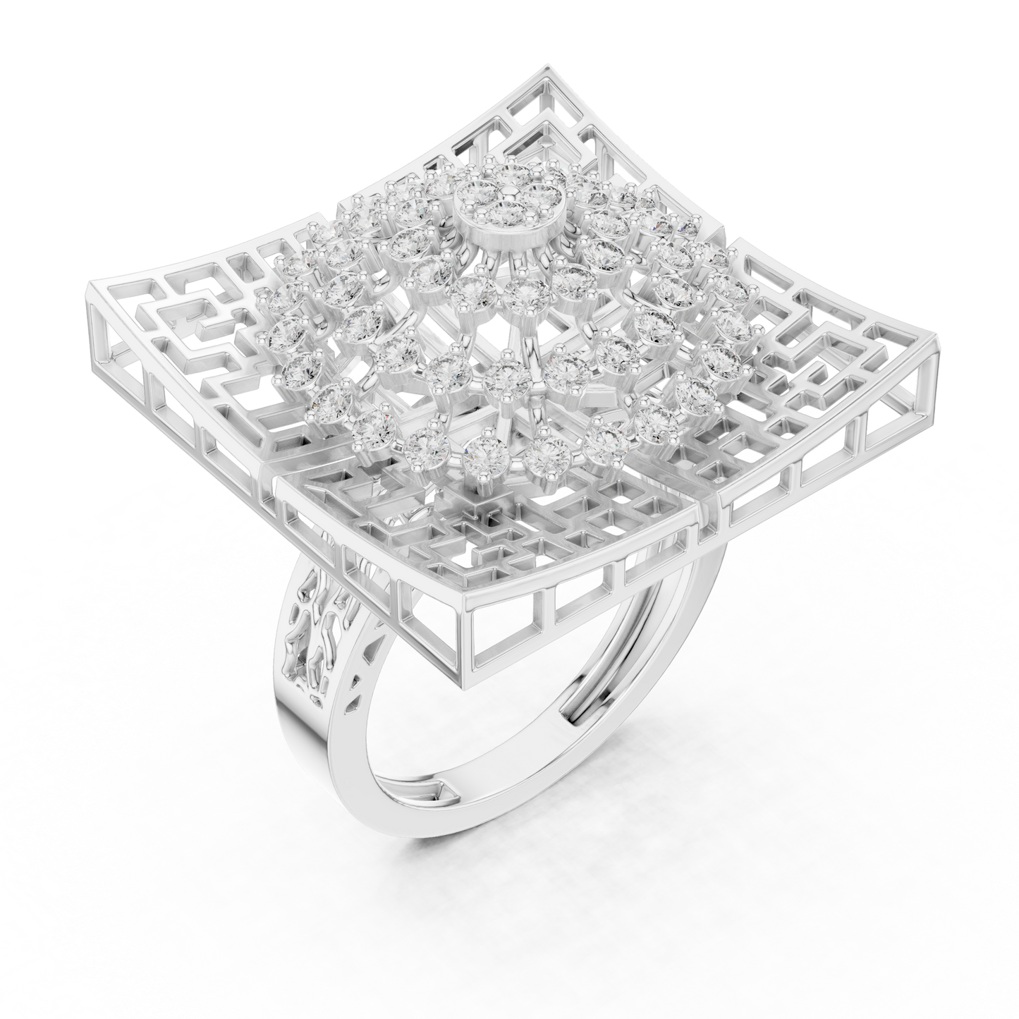 0.81ctw Yellow Gold Diamond Dome Statement Ring | Square Cocktail Ring