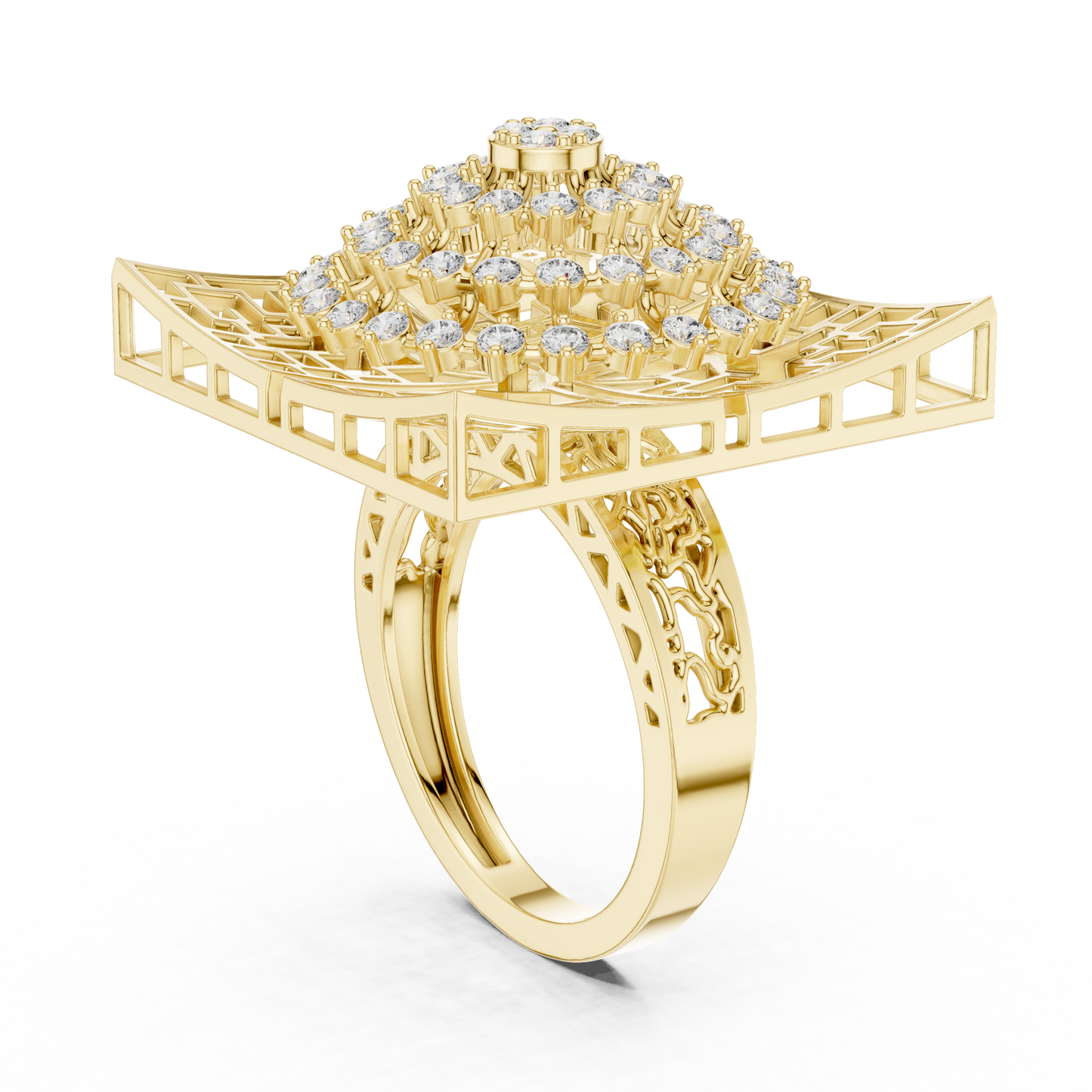 0.81ctw Yellow Gold Diamond Dome Statement Ring | Square Cocktail Ring