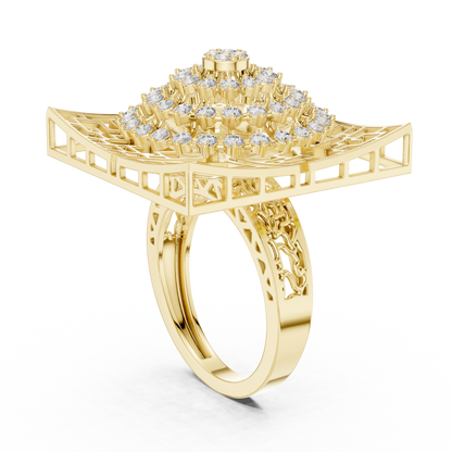0.81ctw Yellow Gold Diamond Dome Statement Ring | Square Cocktail Ring