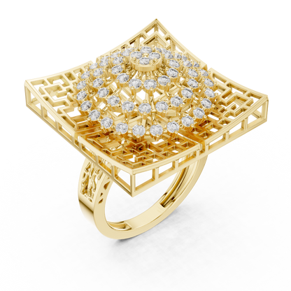 0.81ctw Yellow Gold Diamond Dome Statement Ring | Square Cocktail Ring