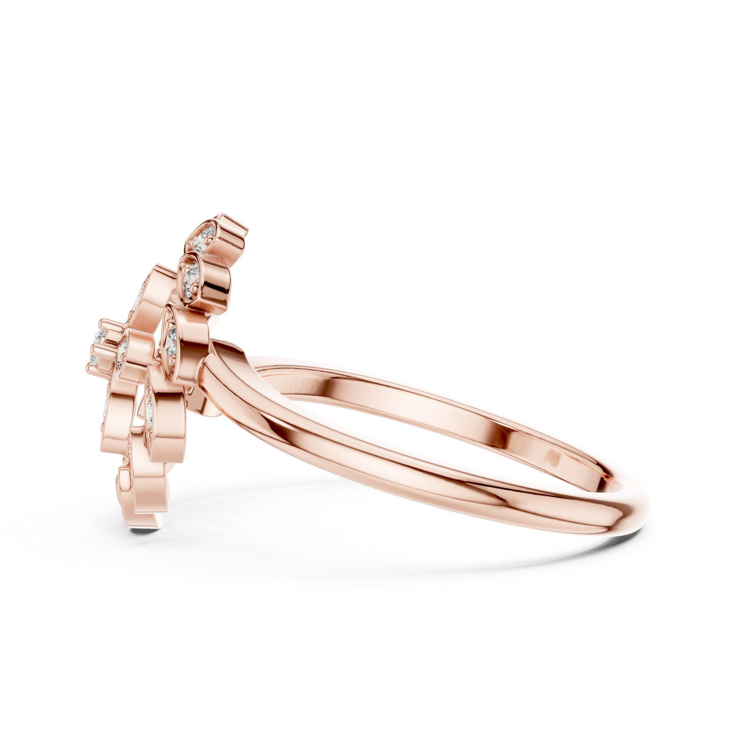 0.20ctw Gold Diamond Floral Swirl Ring | Marquise Flower Cluster Statement Ring
