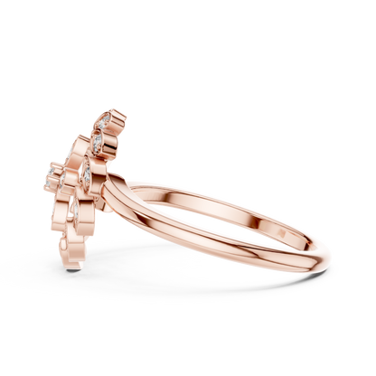 0.20ctw Gold Diamond Floral Swirl Ring | Marquise Flower Cluster Statement Ring
