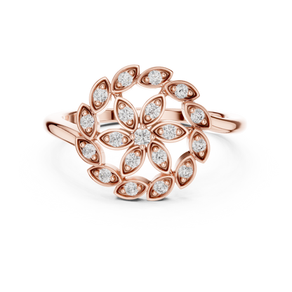 0.20ctw Gold Diamond Floral Swirl Ring | Marquise Flower Cluster Statement Ring