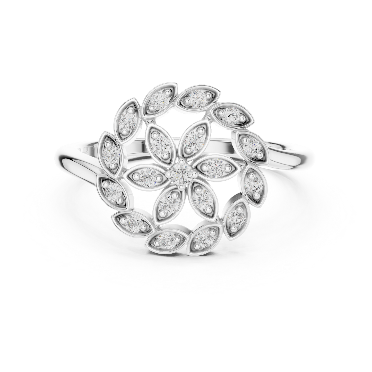 0.20ctw Gold Diamond Floral Swirl Ring | Marquise Flower Cluster Statement Ring