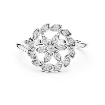 0.20ctw Gold Diamond Floral Swirl Ring | Marquise Flower Cluster Statement Ring