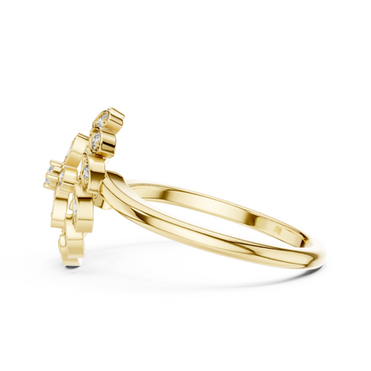 0.20ctw Gold Diamond Floral Swirl Ring | Marquise Flower Cluster Statement Ring