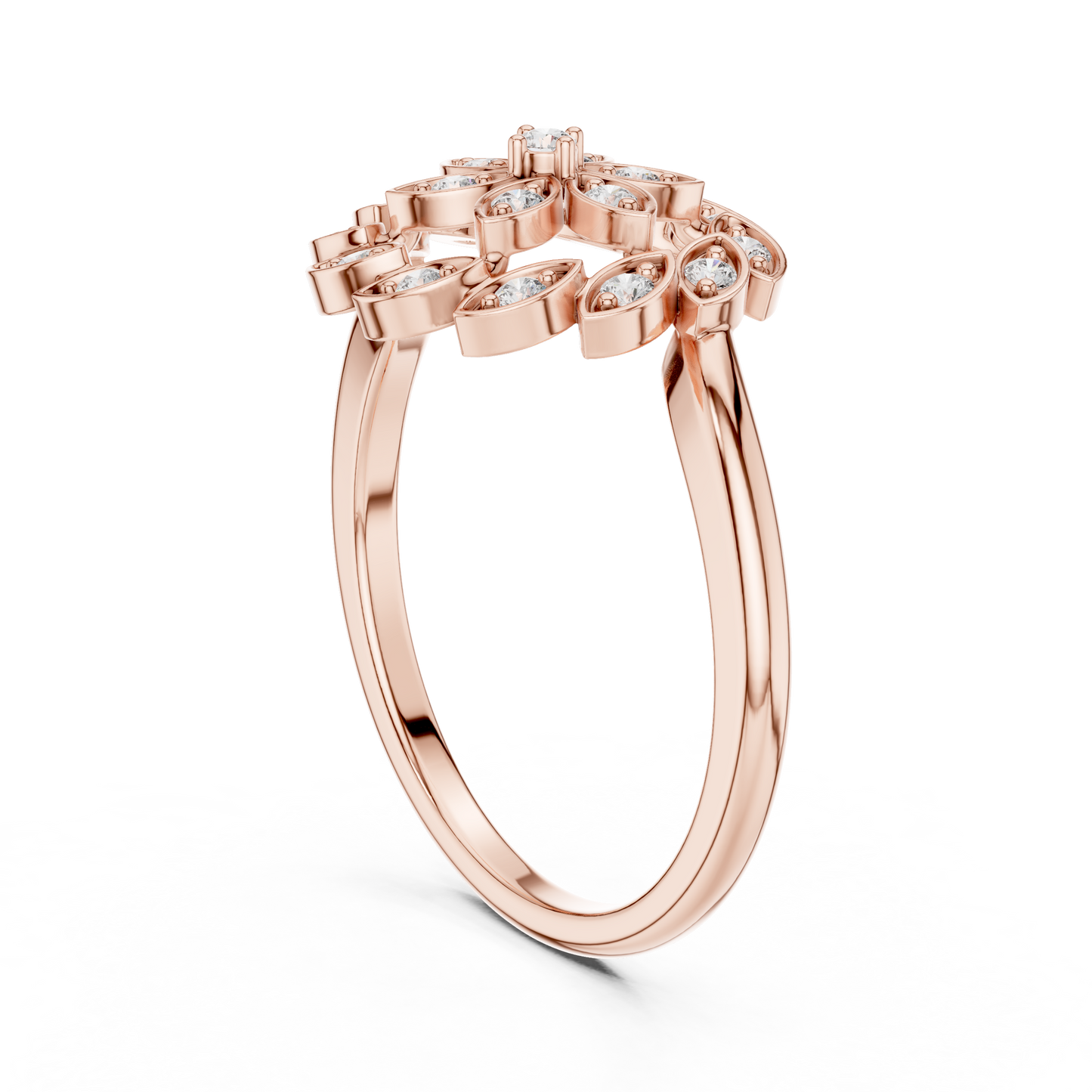 0.20ctw Gold Diamond Floral Swirl Ring | Marquise Flower Cluster Statement Ring
