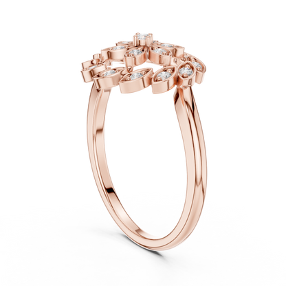 0.20ctw Gold Diamond Floral Swirl Ring | Marquise Flower Cluster Statement Ring