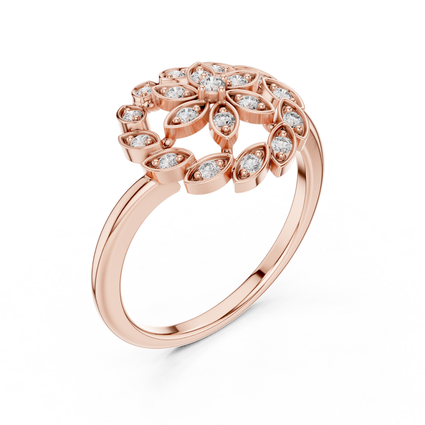 0.20ctw Gold Diamond Floral Swirl Ring | Marquise Flower Cluster Statement Ring