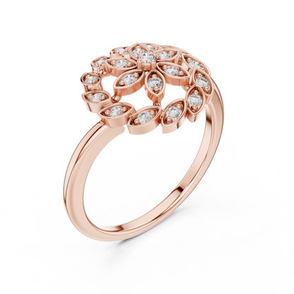 0.20ctw Gold Diamond Floral Swirl Ring | Marquise Flower Cluster Statement Ring