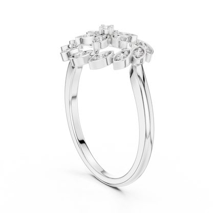 0.20ctw Gold Diamond Floral Swirl Ring | Marquise Flower Cluster Statement Ring
