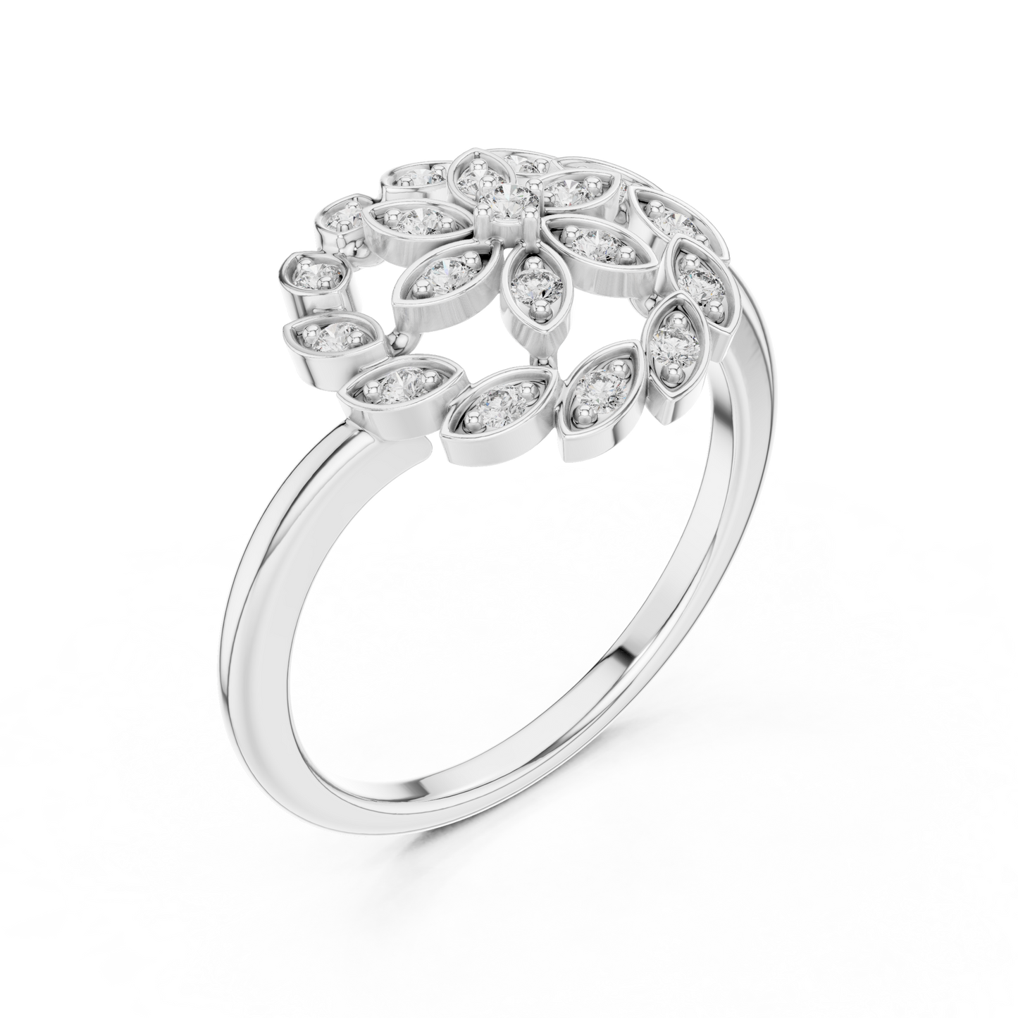0.20ctw Gold Diamond Floral Swirl Ring | Marquise Flower Cluster Statement Ring