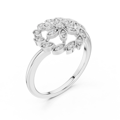 0.20ctw Gold Diamond Floral Swirl Ring | Marquise Flower Cluster Statement Ring