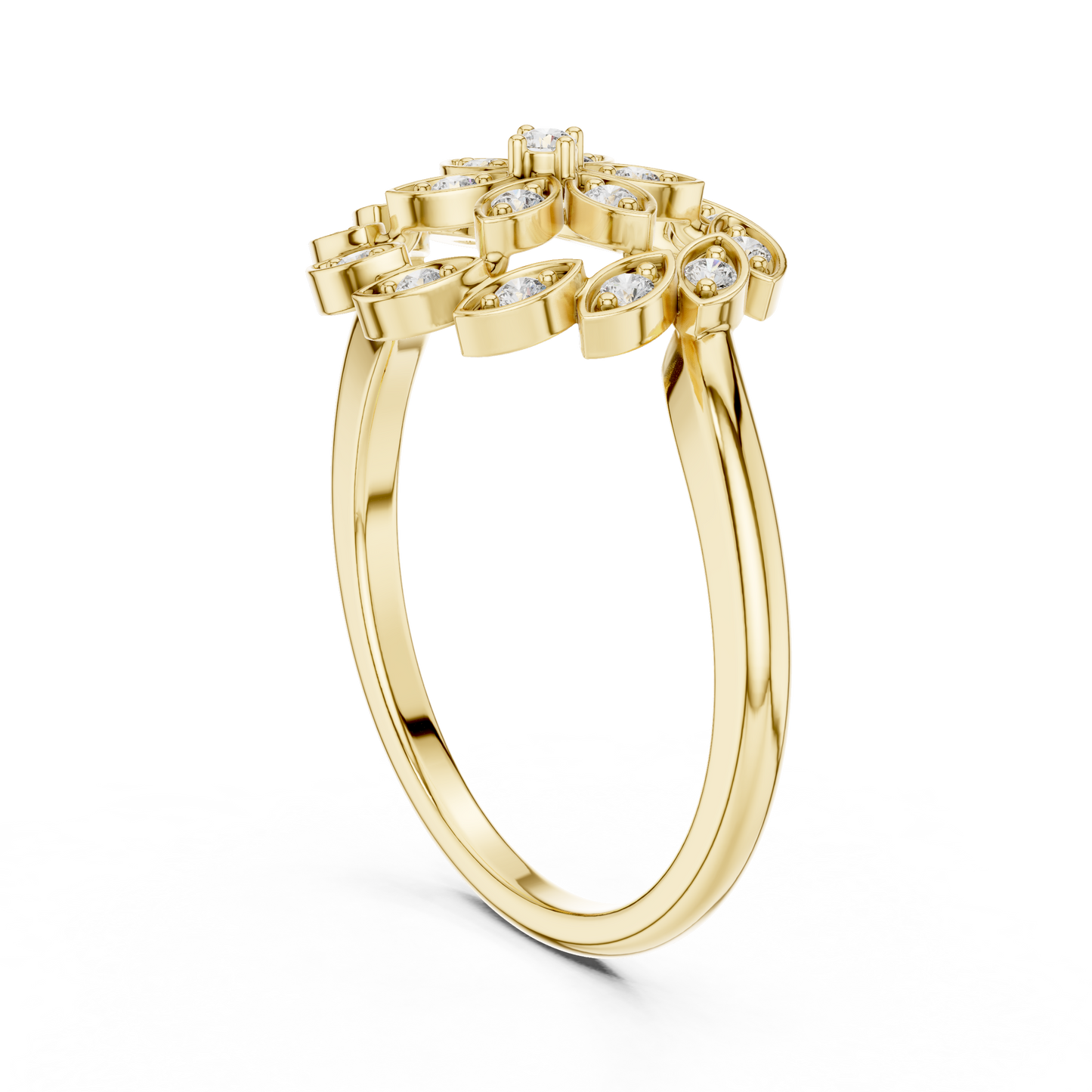 0.20ctw Gold Diamond Floral Swirl Ring | Marquise Flower Cluster Statement Ring