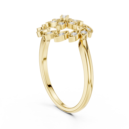 0.20ctw Gold Diamond Floral Swirl Ring | Marquise Flower Cluster Statement Ring