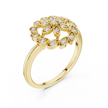 0.20ctw Gold Diamond Floral Swirl Ring | Marquise Flower Cluster Statement Ring