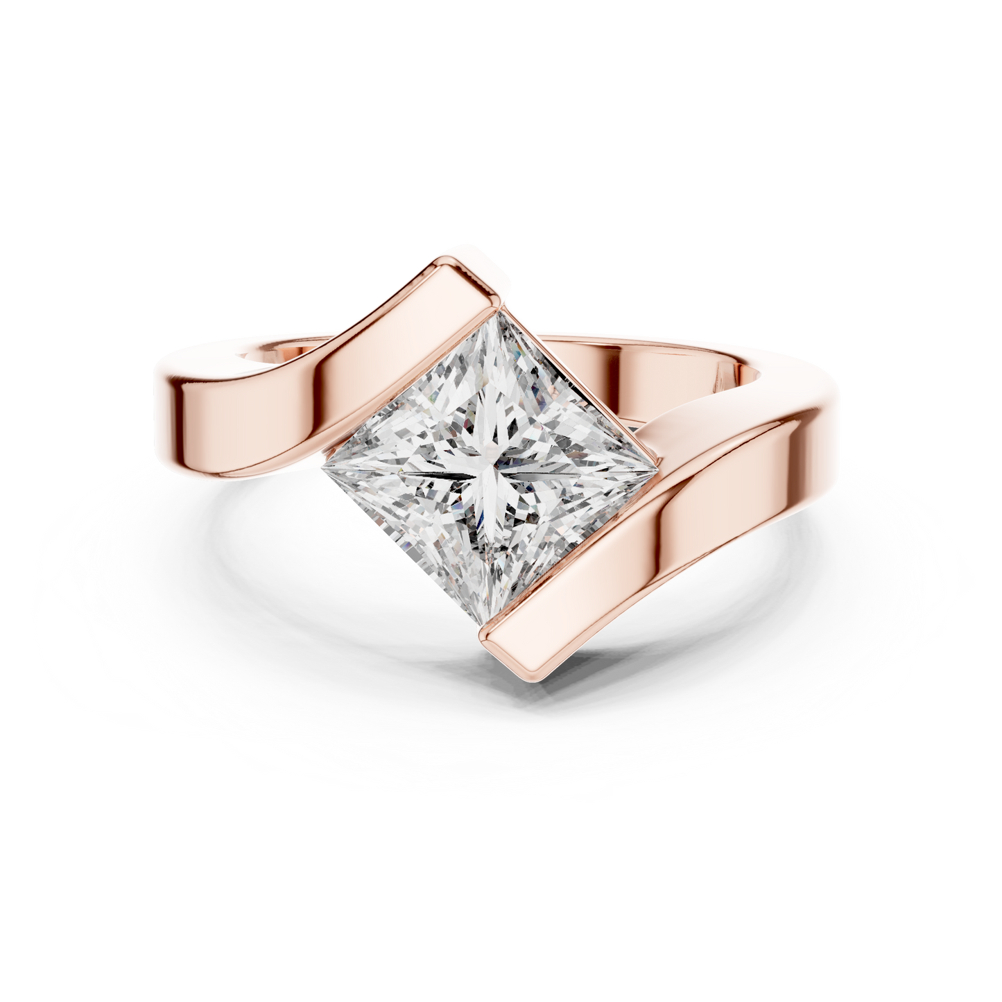 2ctw Princess Cut Diamond Bypass Solitaire Ring - Solid Gold