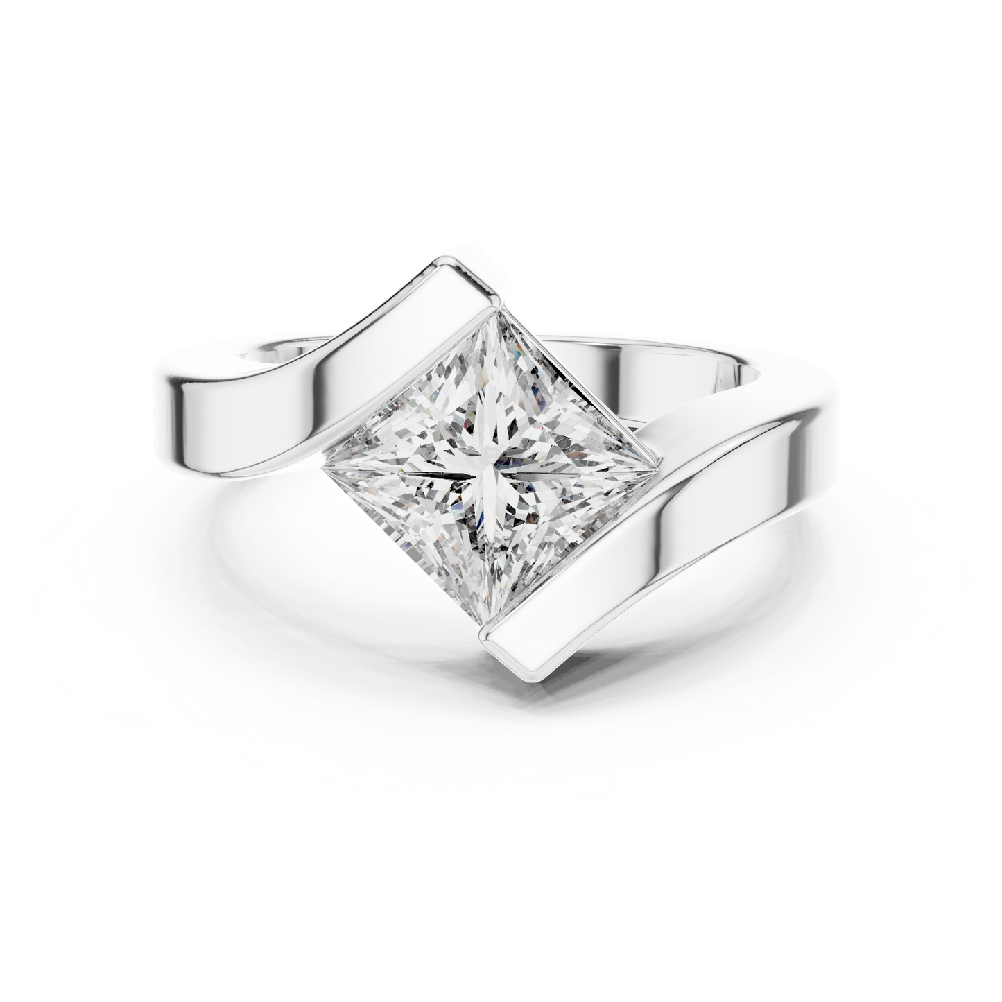 2ctw Princess Cut Diamond Bypass Solitaire Ring - Solid Gold
