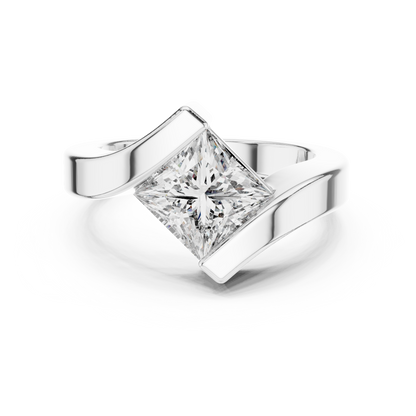 2ctw Princess Cut Diamond Bypass Solitaire Ring - Solid Gold