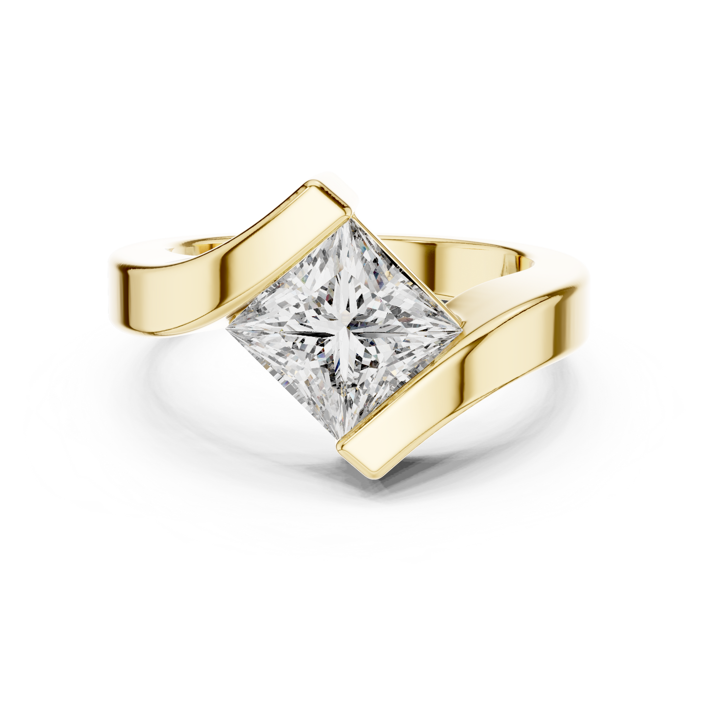 2ctw Princess Cut Diamond Bypass Solitaire Ring - Solid Gold