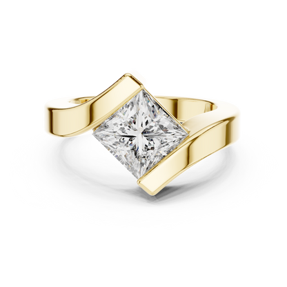 2ctw Princess Cut Diamond Bypass Solitaire Ring - Solid Gold