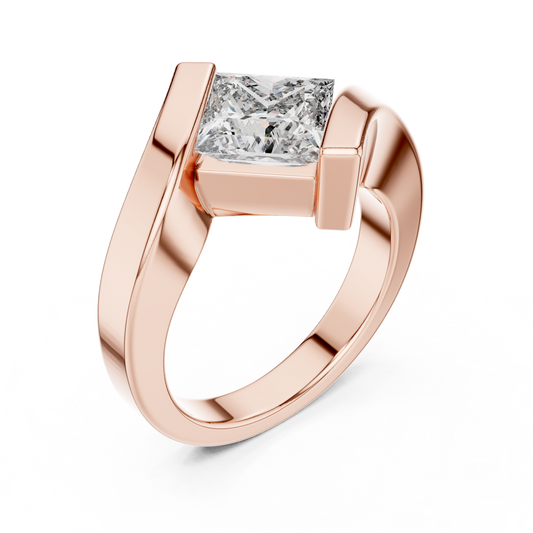 2 Carat Princess Cut Diamond Bypass Solitaire Ring - Solid Gold