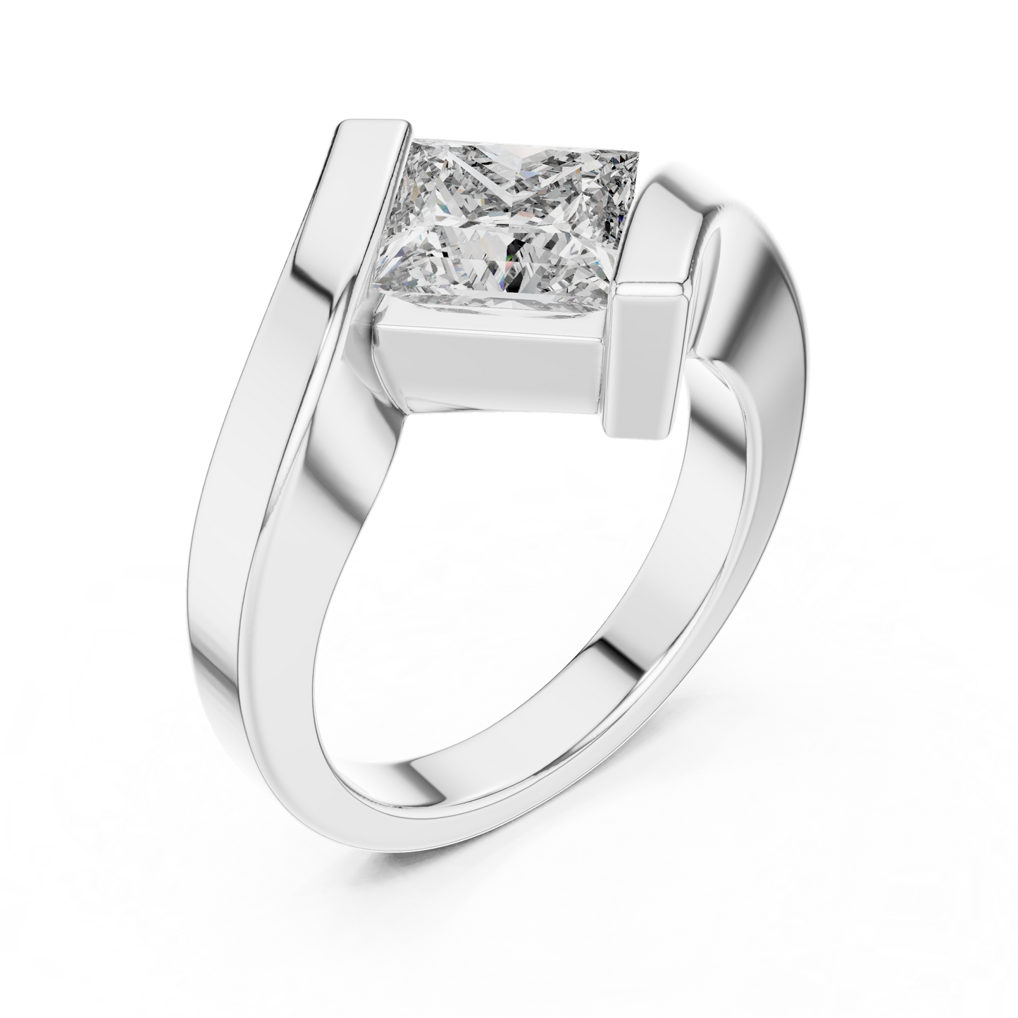 2ctw Princess Cut Diamond Bypass Solitaire Ring - Solid Gold