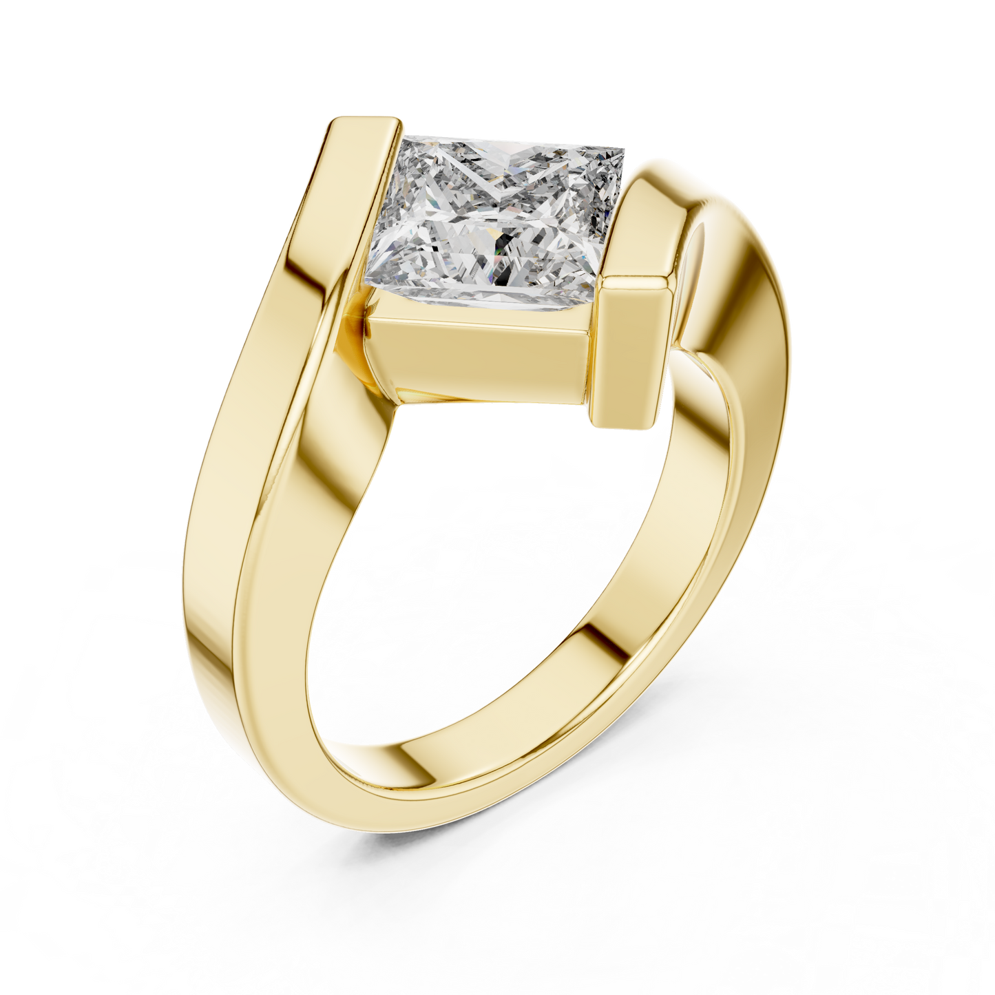 2ctw Princess Cut Diamond Bypass Solitaire Ring - Solid Gold
