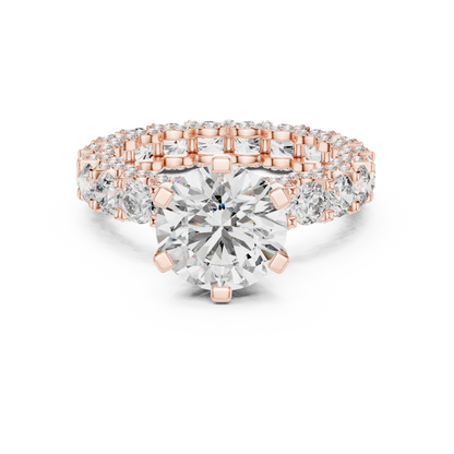 4.98ctw Round Diamond 6-Prong Ring Three-Sided Pavé Band - Solid Gold