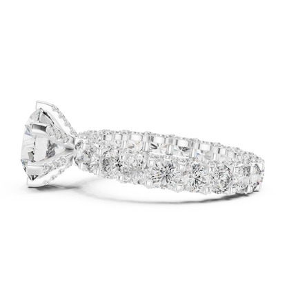 4.98ctw Round Diamond 6-Prong Ring Three-Sided Pavé Band - Solid Gold