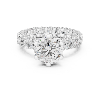 4.98ctw Round Diamond 6-Prong Ring Three-Sided Pavé Band - Solid Gold