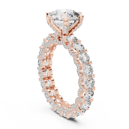 4.98ctw Round Diamond 6-Prong Ring Three-Sided Pavé Band - Solid Gold