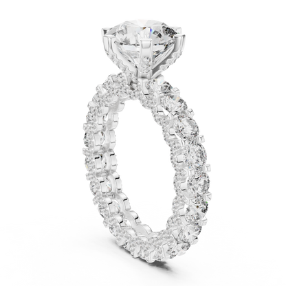 4.98ctw Round Diamond 6-Prong Ring Three-Sided Pavé Band - Solid Gold