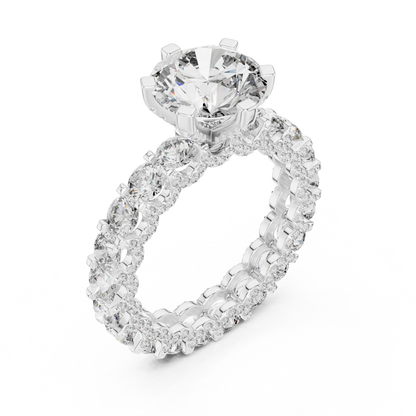 4.98ctw Round Diamond 6-Prong Ring Three-Sided Pavé Band - Solid Gold