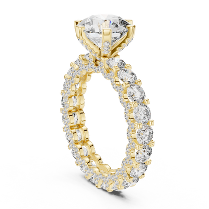 4.98ctw Round Diamond 6-Prong Ring Three-Sided Pavé Band - Solid Gold
